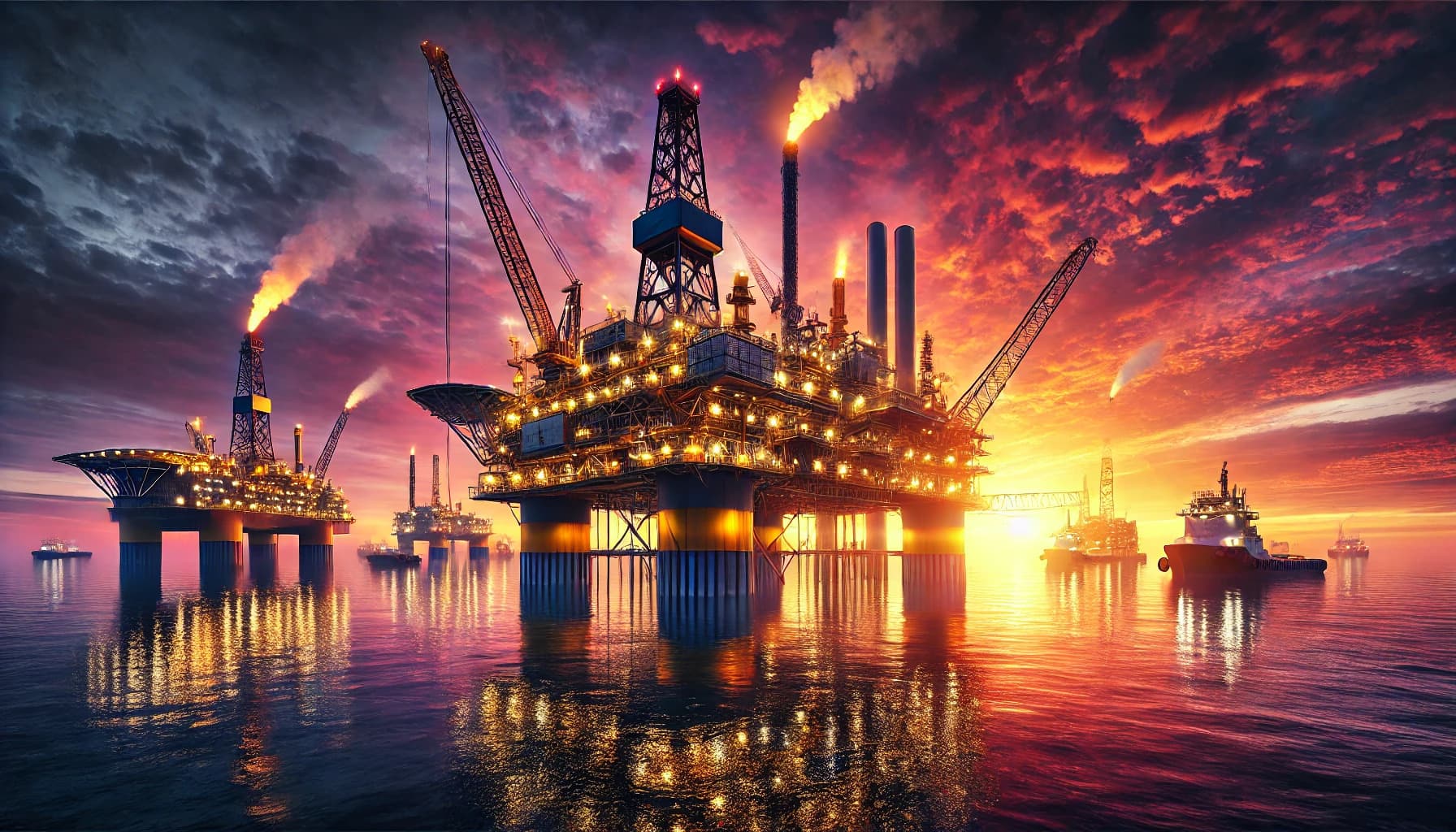 Oil platform at sunset
